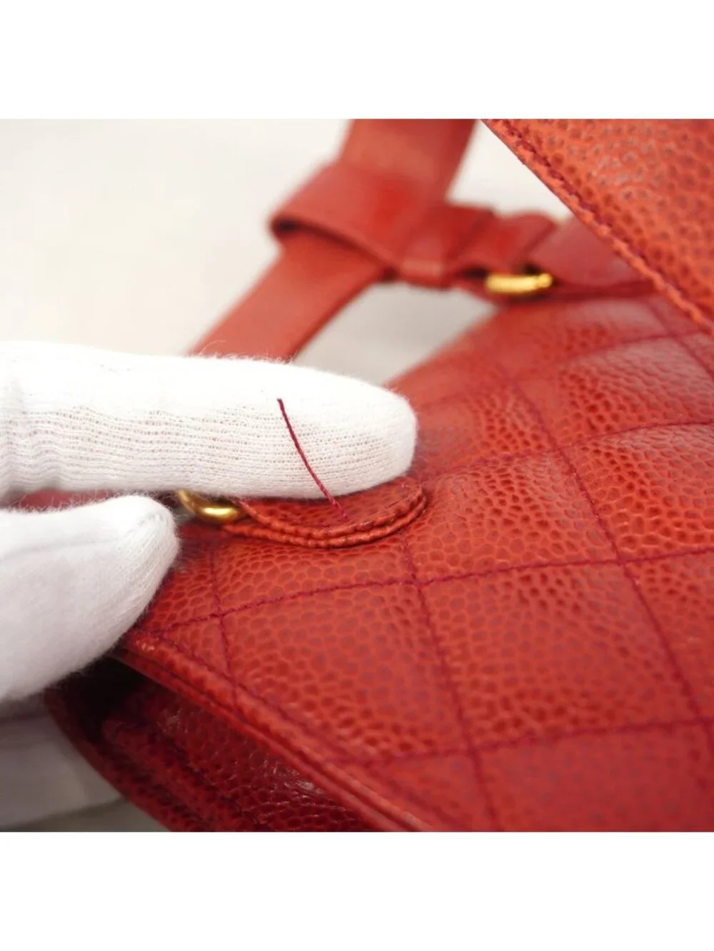 Chanel Waist Bag Quilted Caviar Leather Red Gold
